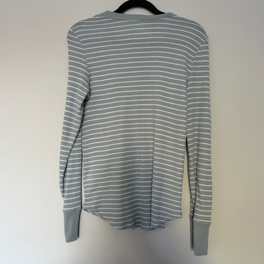 Aerie Blue White Stripe Waffle Thermal Shirt - Picture 2 of 3